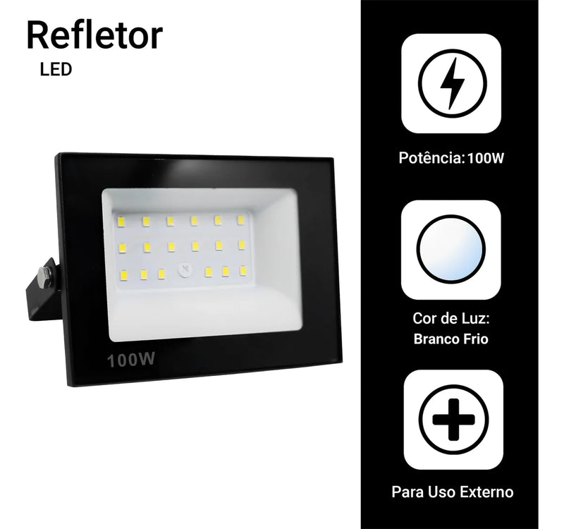 Kit 5 Refletor Led Smd 100w Holofote Bivolt Ip66 Frio