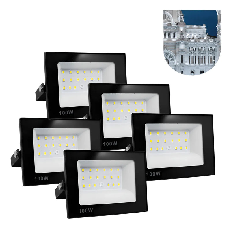 Kit 5 Refletor Led Smd 100w Holofote Bivolt Ip66 Frio