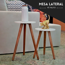Conjunto de Mesinhas Canto E Apoio Pe Palito Madeira Tripe Porta Quadros E Objetos Branco Ou Preto